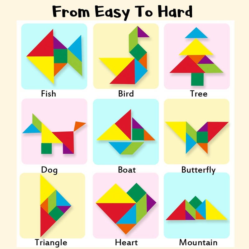 Beestech Wooden Tangram Puzzle Book, Travel Games for Kids in Car, Plane or Take Out for Restaurant, Educational Learning Puzzles Toys, On The Go Toys for Kids, Boys, Girls 3,4,5,6,7,8 Years Old - Image 4